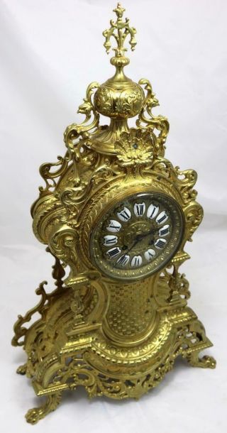 Antique Large Mantle Clock French Rocco Embossed Bronze Bell Striking C1870 5