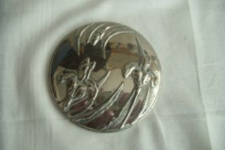 Art Nouveau White Metal Hand Mirror And Brush. 3