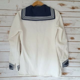 Vintage German Navy Uniform Shirt Sz 38 White Blue Sailor 1983 Merk Mossingen 4