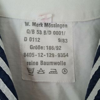 Vintage German Navy Uniform Shirt Sz 38 White Blue Sailor 1983 Merk Mossingen 8