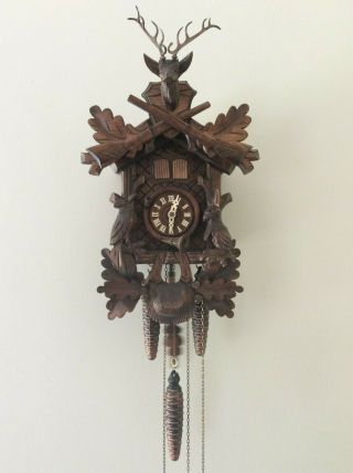 Vintage Wooden Stag Cuckoo Clock Approx 38cm Long West - German Regula