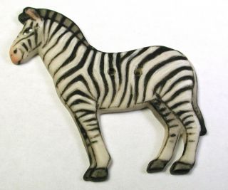 Hand Paint Porcelain Button Zebra Realistic - 1 & 3/4