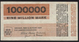 Bauhaus Herbert Bayer Notgeld Weimar Modernism 1 Million Mark 1923 Banknote Vf