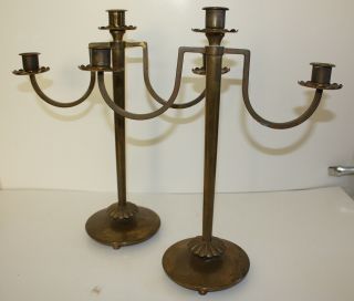 Vintage Chase Diana Brass Candleholders Harry Laylon Art Deco 1930s Pair