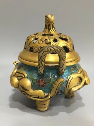 Chinese Cloisonne Incense Burner Carved Elephant Brass Three Feet incense burner 4