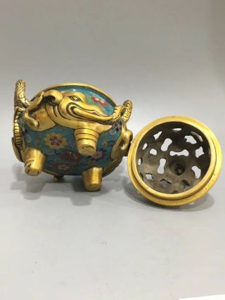 Chinese Cloisonne Incense Burner Carved Elephant Brass Three Feet incense burner 6