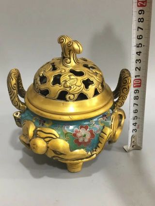 Chinese Cloisonne Incense Burner Carved Elephant Brass Three Feet incense burner 7