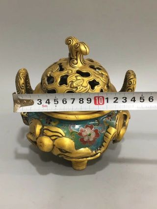 Chinese Cloisonne Incense Burner Carved Elephant Brass Three Feet incense burner 8