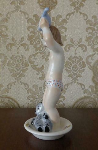 Soviet girl swims with a teddy bear Ukrainian Russian porcelain figurine 1028u 3