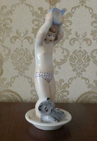 Soviet girl swims with a teddy bear Ukrainian Russian porcelain figurine 1028u 6