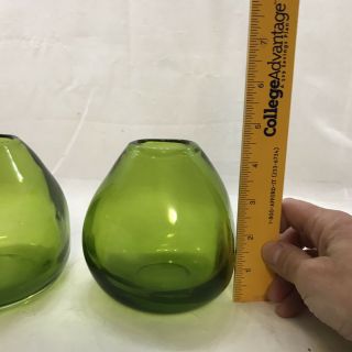Mid Century Modern Green Handblown Glass Vases,  Pair 2