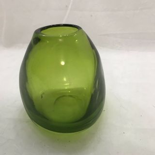 Mid Century Modern Green Handblown Glass Vases,  Pair 3