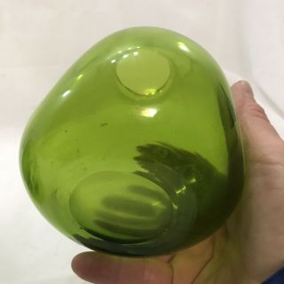 Mid Century Modern Green Handblown Glass Vases,  Pair 6
