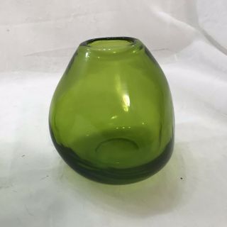Mid Century Modern Green Handblown Glass Vases,  Pair 7