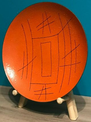 Vtg Vallenti Italy Mid Century Modern (1950 ' s) Signed Enameled Orange Dish Bowl 3