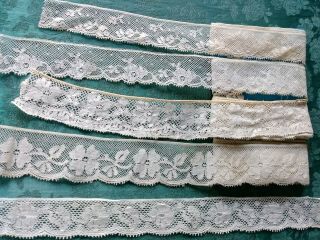 4 Similar French Antique Lace Val Trims Floral 6,  Yards Edging Wide