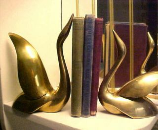 Pair (2) Art Deco Modernistic Swan Metal Bookends Statues - S.  F.  Estate