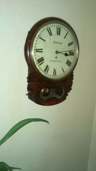 London Antique Single Fusee Carved Mahogany English 8 Day Drop Dial Wall Clock 2