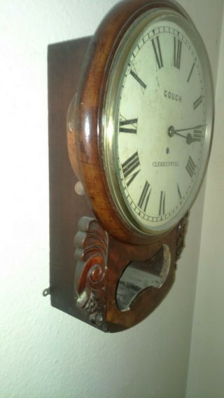 London Antique Single Fusee Carved Mahogany English 8 Day Drop Dial Wall Clock 3