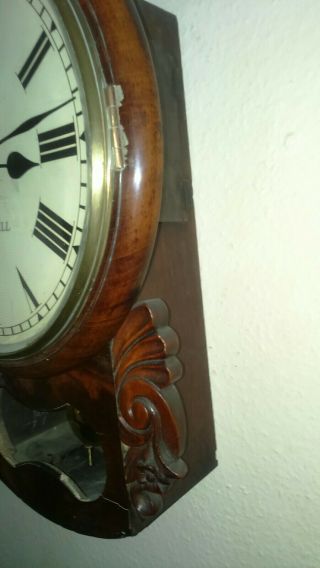 London Antique Single Fusee Carved Mahogany English 8 Day Drop Dial Wall Clock 4