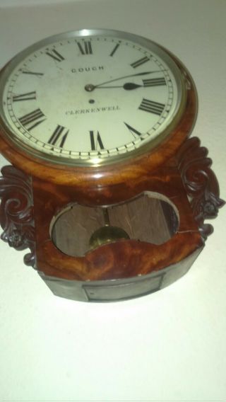 London Antique Single Fusee Carved Mahogany English 8 Day Drop Dial Wall Clock 5