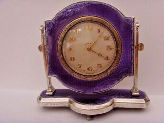 Enamel Guilloche 8 Day Clock 1929 H Mathews Silver 925 Sterling Art Nouveau