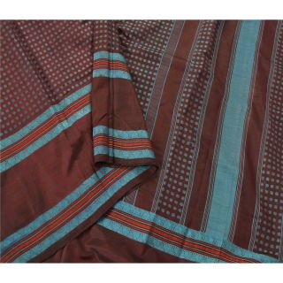 Sanskriti Vintage Brown Saree Pure Silk Woven Craft 5 Yd Soft Decor Fabric Sari 2