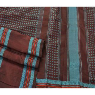 Sanskriti Vintage Brown Saree Pure Silk Woven Craft 5 Yd Soft Decor Fabric Sari 3