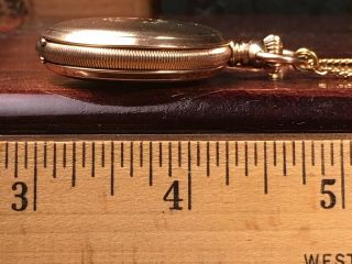 ANTIQUE 14k GOLD FILLED WALTHAM HUNTER CASE POCKET WATCH w/CHAIN keeps time 1899 6