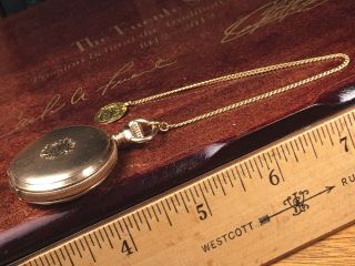 ANTIQUE 14k GOLD FILLED WALTHAM HUNTER CASE POCKET WATCH w/CHAIN keeps time 1899 7