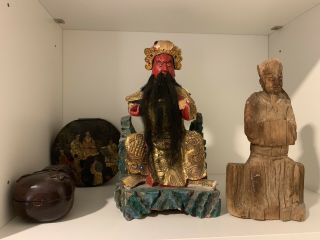 A Group Of Chinese Antiques Wood Carvings Statues And Boxes (ming Dynasty)