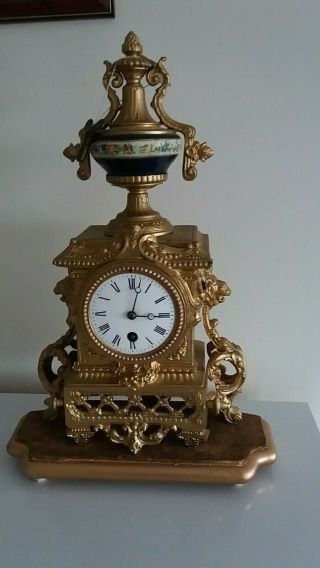 Antique French Gilt Ornate Mantel Clock.  Timepiece Only,  In Good Order.