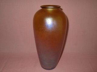 Antique Steuben Art Glass Carder Era Large Gold Aurene Iridescent Vase 10 "