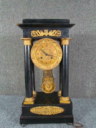 Antique Period French Portico Clock With Bronze Mounts