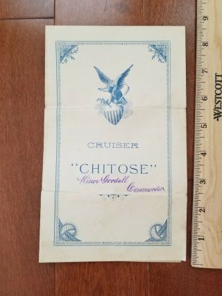 1899 Japan Navy Cruiser Chitose Dinner Menu Program San Francisco California