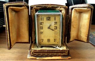 Rare Silver Small Clock With Malachite Surround In Case C1910 8day