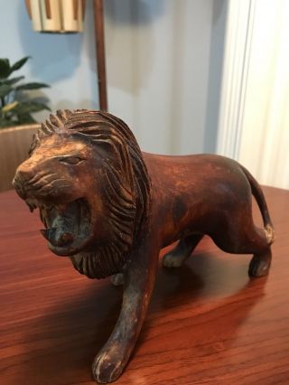 Vintage Mid Century Modern Mcm Carved Wood Lion Abstract Art Leo Sculpture Retro
