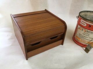 Vintage Mid Century Modern Design\ Teak Wood Roll Top Organizer/storage
