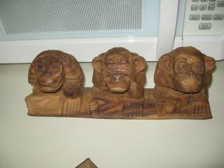 Handmade Wood Carving Of Hear No Evil See No Evil Speak No Evil Signed John Sinn