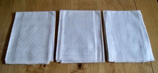 3 Antique Linen Huckaback Towels Geometric Check Floral 39 " X 19 " H11