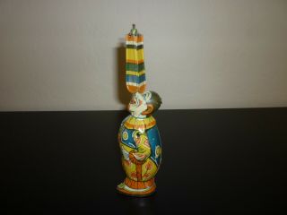 J CHEIN CIRCUS CLOWN VINTAGE 1930 ' s TIN WIND UP WITH SPINNING PADDLES.  EXC 6