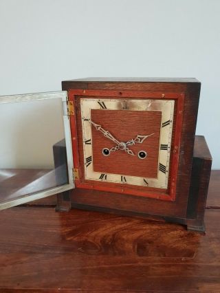 Antique 1930 ' s Enfield Oak Square Face Mantel Clock (Roman Numerals Vintage) 2