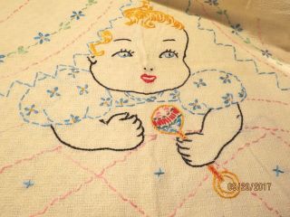 Vintage Handmade Baby Portrait Buggy Crib Pram Blanket Throw Embroidery 41 "