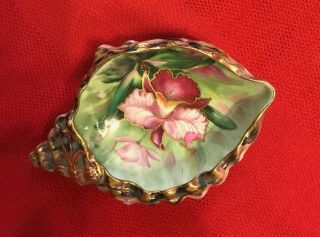 Porcelain Antique Sea Shell With Hand Painted Iris Inside