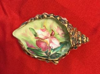 Porcelain Antique Sea Shell with Hand Painted Iris Inside 2