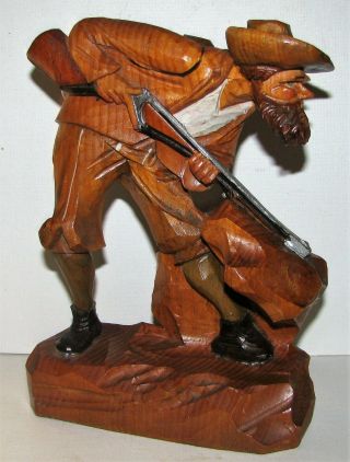 Large Vintage Black Forest Germany Carved Wood Hunter / Rifle Figure