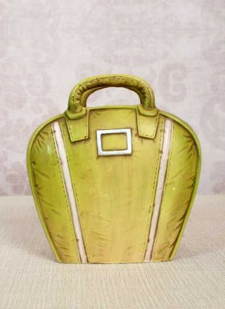Vintage Bowling Ball Bag Ceramic Pottery Vase Bowl Green,  Mid Century 1950 