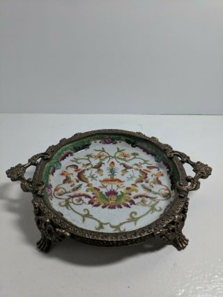 Old Chinese Hua Rong Tang Zhi Hand Painted Marked Porcelain Bronze Dish