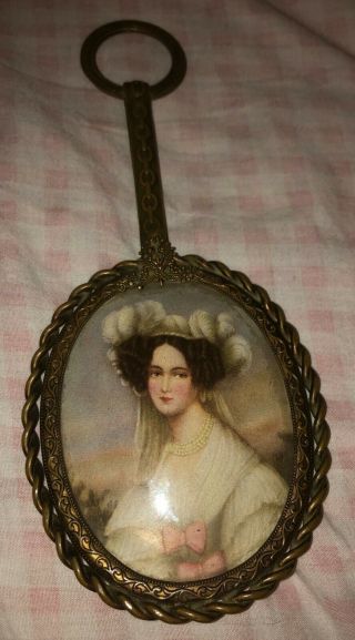 Antique Hand Held Mirror With Victorian Portrait