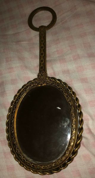 ANTIQUE HAND HELD MIRROR WITH VICTORIAN PORTRAIT 3